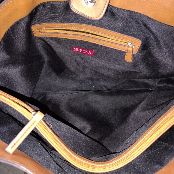 👜 Vintage Merona Cognac Vegan Leather Tote Bag - Picture 6 of 11